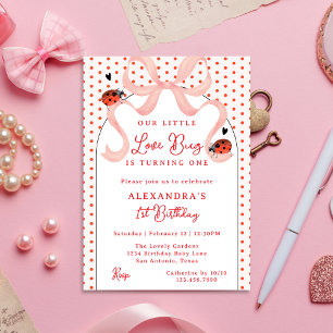 Whimsical Little Love Bug Ladybug 1st Birthday Invitation