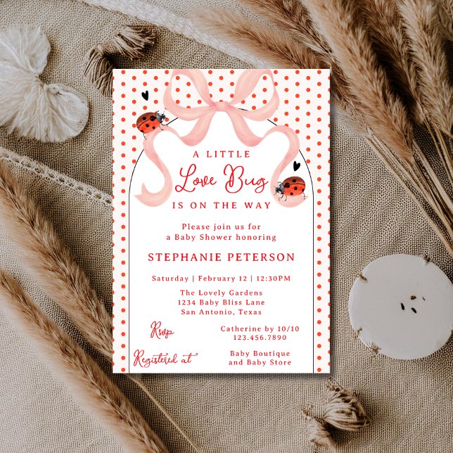 Whimsical Little Love Bug Ladybug Girl Baby Shower Invitation (Creator Uploaded)
