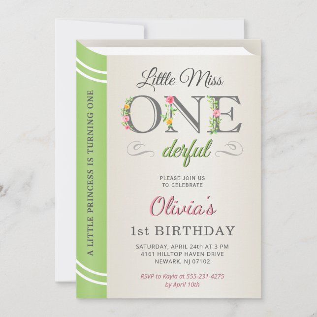 Whimsical Little Miss Onederful 1st First Birthday Invitation (Front)
