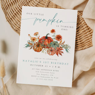 Whimsical Little Pumpkin Fall First Birthday Invitation