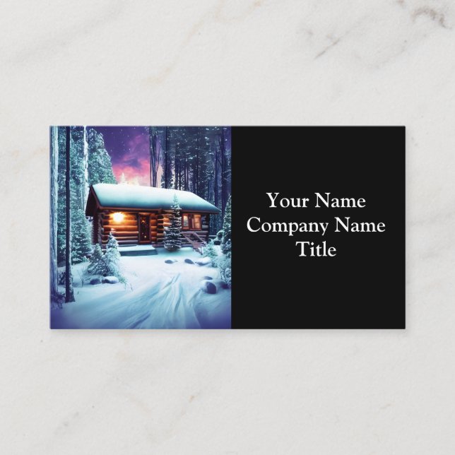 Whimsical Little Rustic Log Cabin In The Woods Business Card (Front)