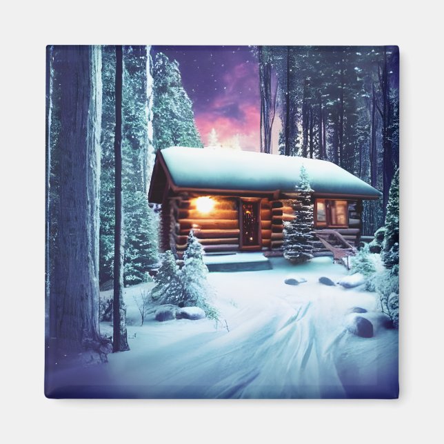 Whimsical Little Rustic Log Cabin In The Woods Magnet (Front)