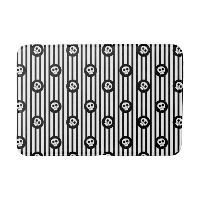 Whimsical Little Skulls Black & White Skull Bath Mat (Front)