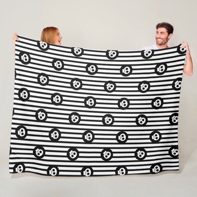 Whimsical Little Skulls Black & White Skull Fleece Blanket (In Situ)