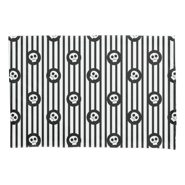 Whimsical Little Skulls Black & White Skull Pillowcase (Front)