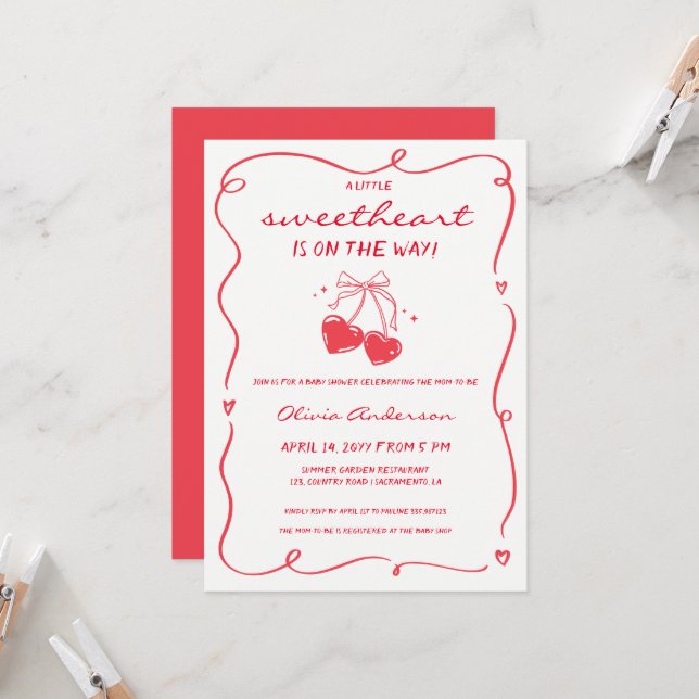 Whimsical Little Sweetheart Baby Shower Invitation (Front/Back In Situ)
