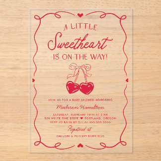 Whimsical Little Sweetheart Valentines Baby Shower Acrylic Invitations