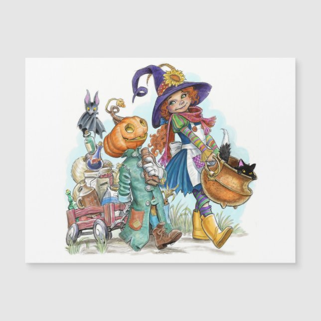 Whimsical Little Witch Halloween Card (Front)