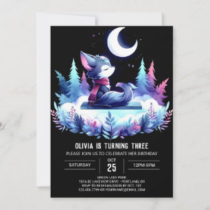 Whimsical Little Wolf Birthday Invitation