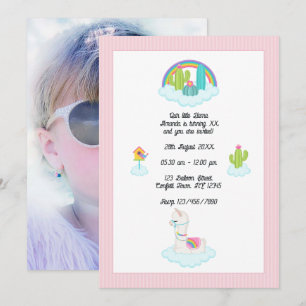 Whimsical Llama and Rainbow Kids Birthday Party Invitation