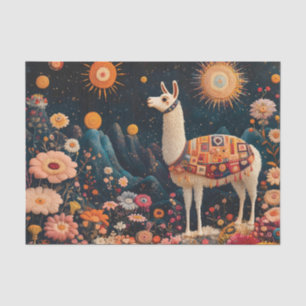 Whimsical Llama in a Starry Floral Landscape Tissue Paper