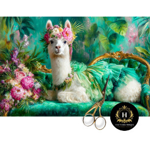Whimsical Llama in Green Tutu Decoupage  Tissue Paper