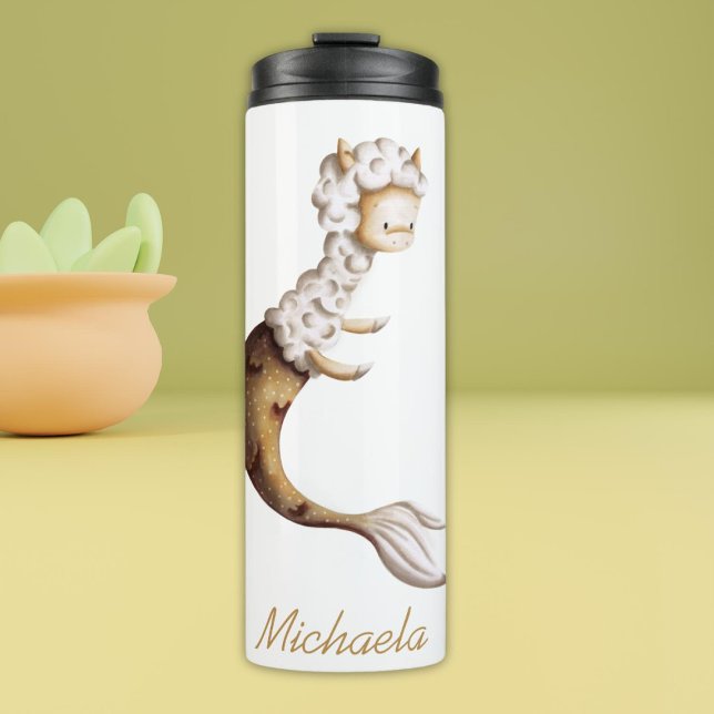Whimsical Llama Mermaid Personalized Thermal Tumbler (Creator Uploaded)