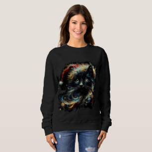 Whimsical Long Hair Black Cat Santa Christmas Hat Sweatshirt
