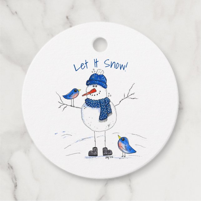 Whimsical Long-Legged Snowman Favour Tags (Front)