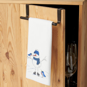 Whimsical Long-Legged Snowman Kitchen Towel