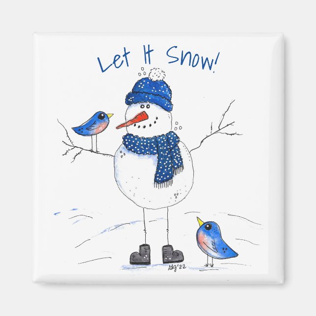 Whimsical Long-Legged Snowman Magnet (Front)