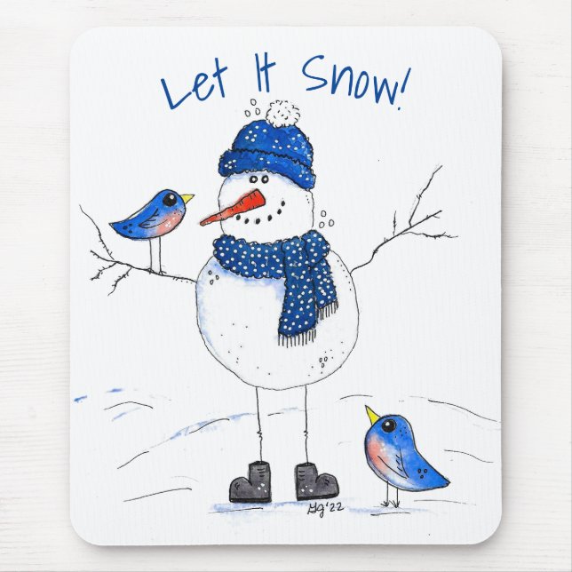 Whimsical Long-Legged Snowman Mouse Pad (Front)