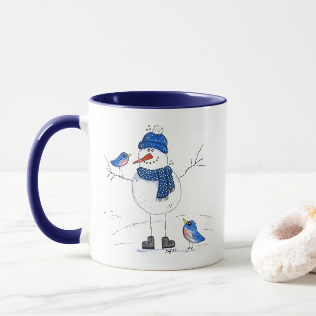 Whimsical Long-Legged Snowman Mug (With Donut)