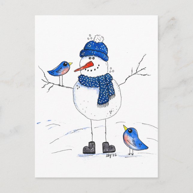 Whimsical Long-Legged Snowman Postcard (Front)