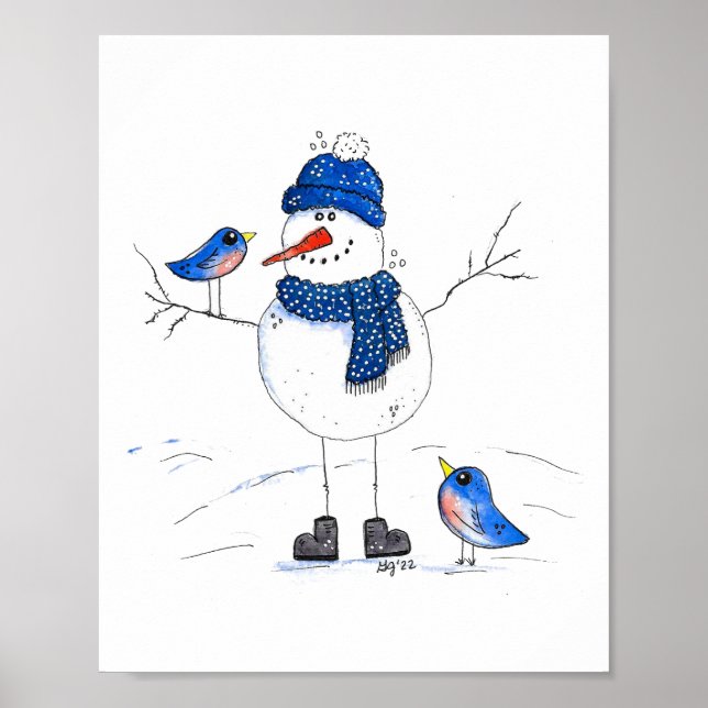 Whimsical Long-Legged Snowman Poster (Front)