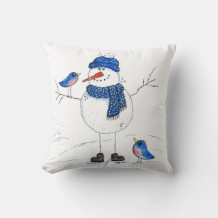 Whimsical Long-Legged Snowman Throw Pillow