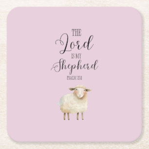 Whimsical Lord is My Shepherd Psalm 23:1 Square Paper Coaster