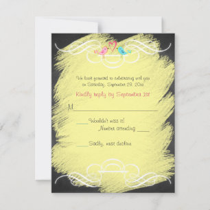 Whimsical Love Birds Chalkboard Wedding RSVP Card