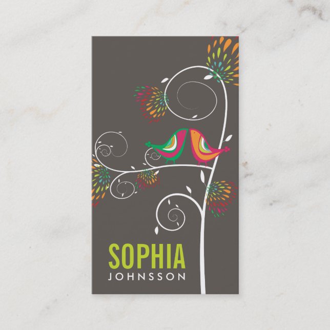 Whimsical Love Birds Modern Floral Business Design Business Card (Front)
