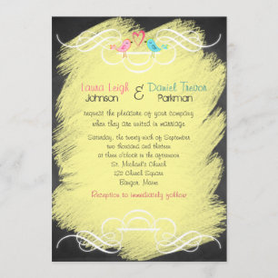 Whimsical Love Birds on Chalkboard Wedding Invite