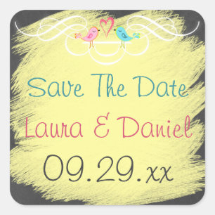 Whimsical Love Birds on Chalkboard Wedding Sticker