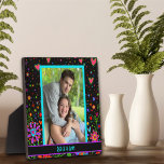 Whimsical Love Hearts Photo Customized Names Black Plaque<br><div class="desc">Fun Modern Love Easel Photo Message Plaque– colourful and stylish artwork perfect for couples. These fun personalized love photo easel plaques make great keepsakes for family, friends, coworkers, teachers, etc.. The perfect gift for your Valentine. More modern, floral and motivational plaques in my store. Zazzle offers Volume Discounts if you...</div>