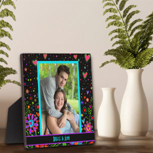 Whimsical Love Hearts Photo Customized Names Black Plaque