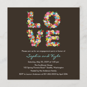 Whimsical LOVE Spring Flowers Engagement Invite