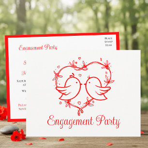 Whimsical Lovebirds Boho Red Heart Bridal Shower Invitation Postcard