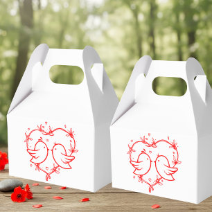 Whimsical Lovebirds Boho Red Heart Garden Wedding Favor Box