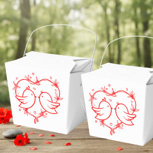 Whimsical Lovebirds Boho Red Heart Garden Wedding Favor Box
