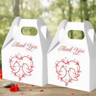 Whimsical Lovebirds Boho Red Heart Garden Wedding Favor Box