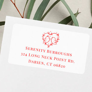 Whimsical Lovebirds Boho Red Heart Garden Wedding Label