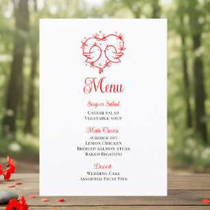Whimsical Lovebirds Boho Red Heart Garden Wedding Menu