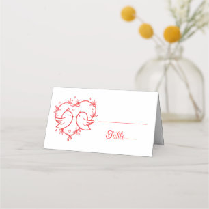 Whimsical Lovebirds Boho Red Heart Garden Wedding Place Card
