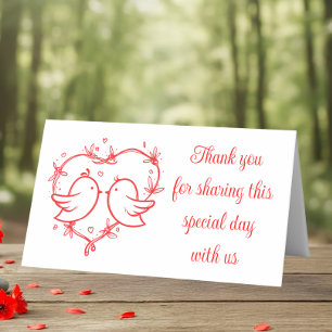 Whimsical Lovebirds Boho Red Heart Garden Wedding Place Card