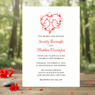 Whimsical Lovebirds Boho Red Love Heart Wedding  Invitation