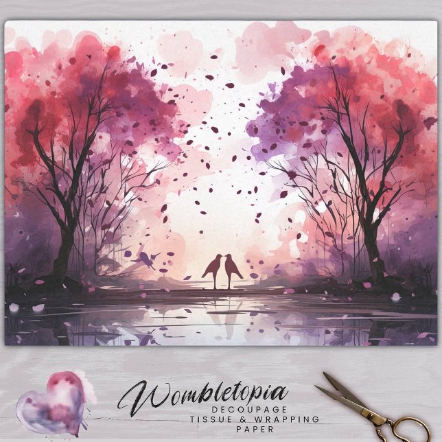 Whimsical Lovebirds & Watercolor Tree Decoupage  Tissue Paper (Creator Uploaded)
