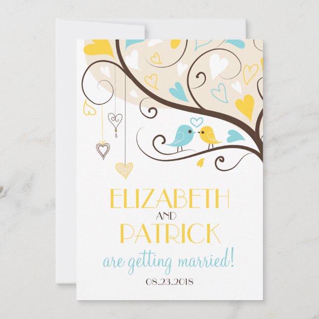 Whimsical Lovebirds Wedding Invitation (Back)