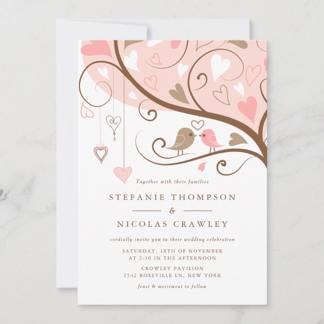 Whimsical Lovebirds Wedding Invitation (Front)