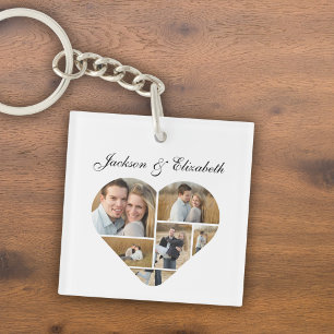 Whimsical Lovely Heart Personalized Photo Collage  Keychain