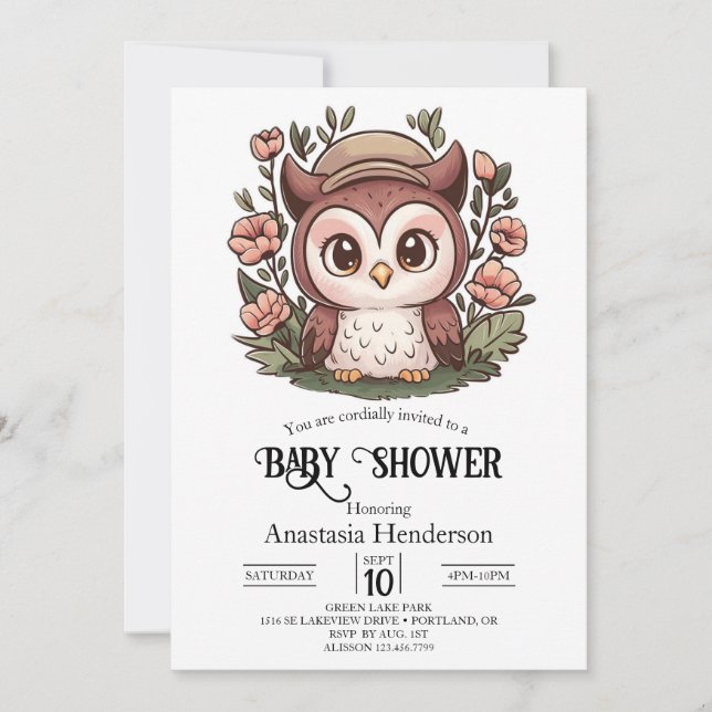 Whimsical Lovely Owl Baby Shower Invitation (Front)
