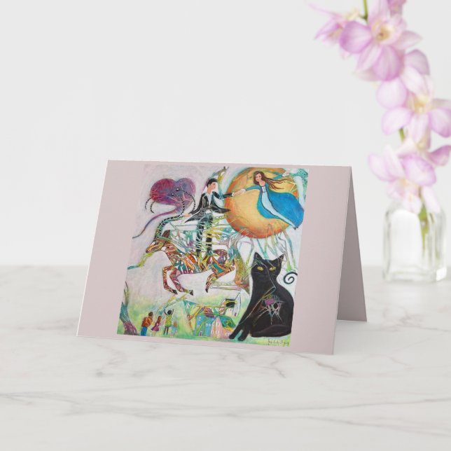 Whimsical Lovers Flying Art Card (Orchid)
