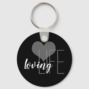 whimsical LOVING LIFE lettering with heart   Keychain